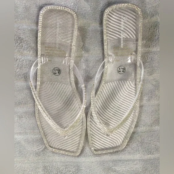 Lauren Lorraine Clear Rhinestone Jelly Sandals Size 7.5 - Picture 3 of 8